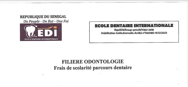 Frais scolarité parcours Dentaire 2025